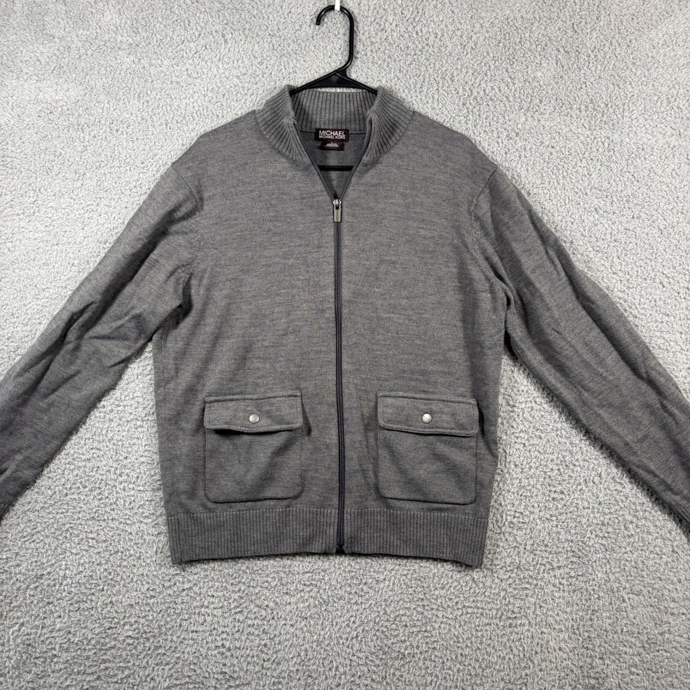 Michael‎ Michael Kors Mens Gray Wool Blend Full Zip Mock Neck Sweater Large